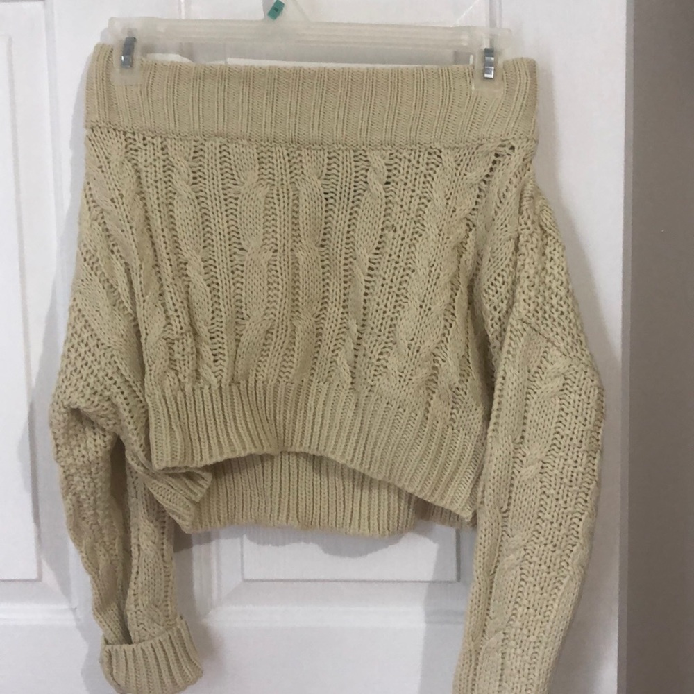 Chunky Cable Knit Off Shoulder Sweater